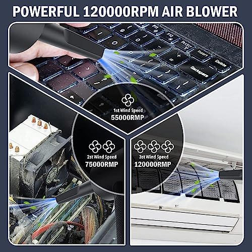 Compressed air Duster, Yomile 2 in 1 120000RPM Cordless Air Duster with 7600mAh Battery Dust Blower for Keyboard Cleaner,Rechargeable Air Blower - Image 2