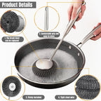 Steel Wool Scrubber with Handle: 7Pcs Stainless Steel Scrubber Brush Set – 1 Long Brushes,1 Short Brushes,4 Replaceable Pads,1 Screwdriver for Home Cooks,BBQ Enthusiasts,Anti-Scratch,for Kitchen - Image 4