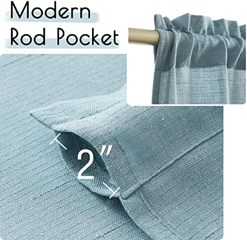 jinchan Kitchen Curtains and Valances Set 3 Pieces Linen Tiers and Valance 24 Inch Cafe Curtains with Valance Rod Pocket Farmhouse Small Drapes Set Rustic Country for Laundry Room Bathroom Blue - Image 6