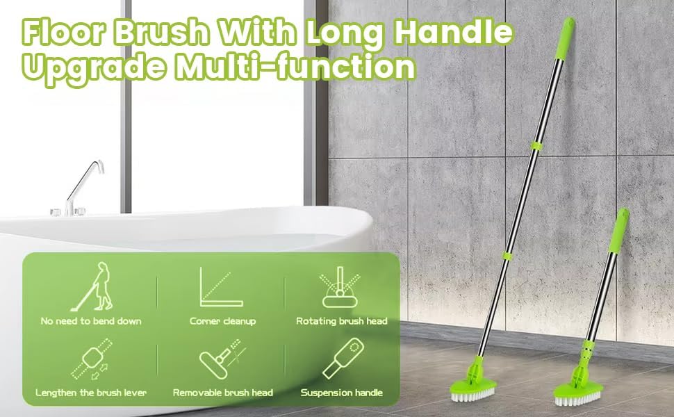 4-in-1 Tile Tub Floor Scrubber with 52-inch Adjustable Long Handle Shower Cleaner Brush with V-Shaped Grout Brush and 3 Replacement Brush Heads for Cleaning Bathroom Kitchen Walls Tub Tile - Image 5