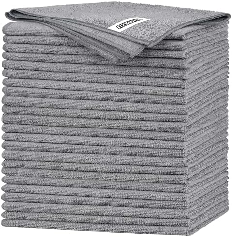 FIXSMITH Grey Microfiber Cleaning Cloth -Pack of 24, Highly Absorbent Cleaning Rags, 16"X12" All Purpose Cleaning Towels for Housekeeping, Kitchen, Car, Lint Free and Reusable Microfiber Towels by FIXSMITH