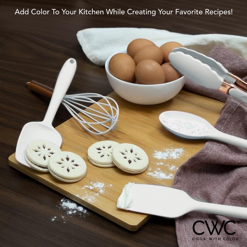 COOK WITH COLOR Silicone Cooking Utensils, Kitchen Utensil Set, Easy to Clean Silicone Kitchen Utensils, Cooking Utensils for Nonstick Cookware, Kitchen Gadgets Set, Standard, White - Image 5