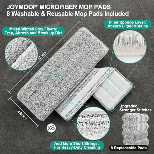 JOYMOOP Mop and Bucket Set for Floor and Wall Cleaning, Commercial and Household Use, Flat Mop System with 60" Dual Mops + 8 Pads - Image 6