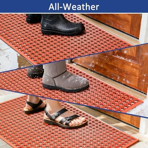 Outdoor Rubber Mat Kitchen Anti-Fatigue Entrance Floor Mats (24"x 36") Commercial Restaurant Bar Floor Mat New Outside Rubber Non Slip Drainage Mat Red - Image 7