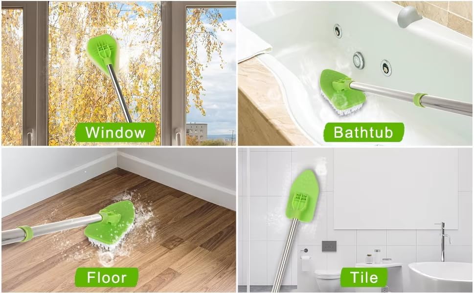 4-in-1 Tile Tub Floor Scrubber with 52-inch Adjustable Long Handle Shower Cleaner Brush with V-Shaped Grout Brush and 3 Replacement Brush Heads for Cleaning Bathroom Kitchen Walls Tub Tile - Image 4