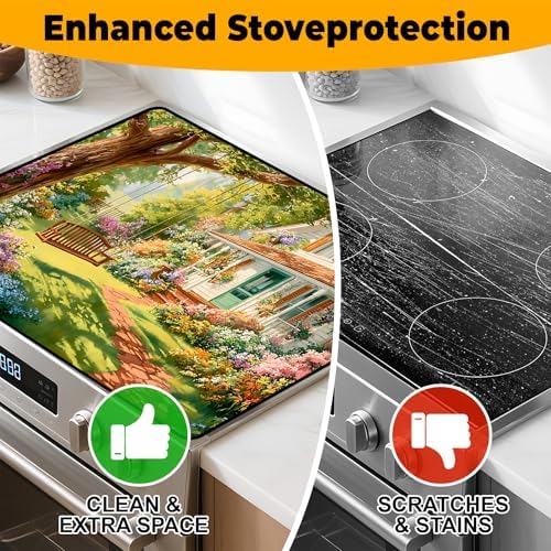 Happy Easter Stove Top Cover Flower Eggs Cute Rabbit Gas Stove Top Cover for Home Decoration Kitchen St. Patrick Day Pad Non-Stick Washable Cooktop Covers Countertop Protector (house, 28" x 20") - Image 6