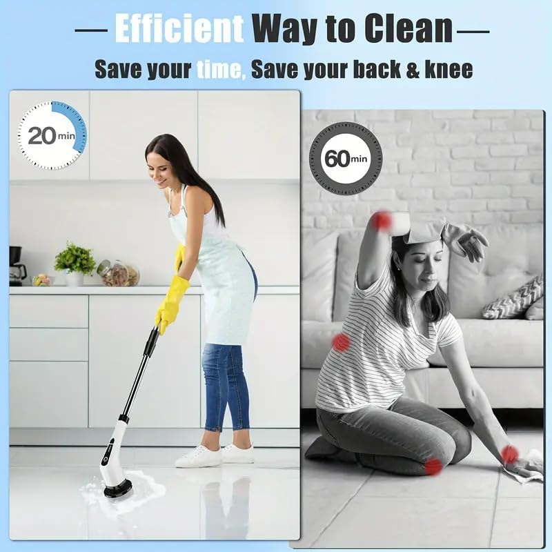 Electric Spin Scrubber,Cordless Cleaning Brush,Shower Cleaning Brush with 9 Replaceable Brush Heads, Power Scrubber 5 Adjustable Speeds for Floor Bathroom Shower Bathtub Glass Car, Gift - Image 3