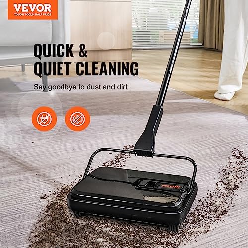 VEVOR Carpet Sweeper Manual, Floor Sweeper with 300 ml Dustbin Capacity Easy to Empty, for Home Office Carpets Pet Hair Dust, Black - Image 2