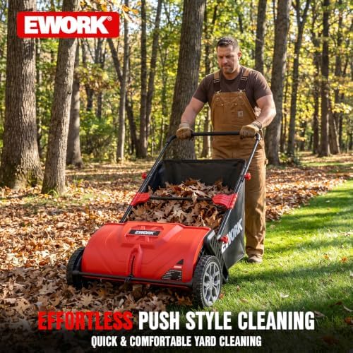 EWORK Push Lawn Sweeper 32-Inch with 4.5 cu.ft. Hopper Bag for Yard Clean - Image 5