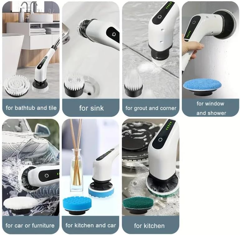 Electric Spin Scrubber,Cordless Cleaning Brush,Shower Cleaning Brush with 9 Replaceable Brush Heads, Power Scrubber 5 Adjustable Speeds for Floor Bathroom Shower Bathtub Glass Car, Gift - Image 6