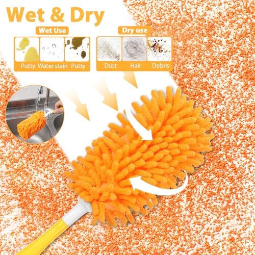 11-Pack Reusable Duster Kit – Heavy Duty Chenille Refills with Handle, 360° Microfiber Dusting for Home & Office (Orange) - Image 6