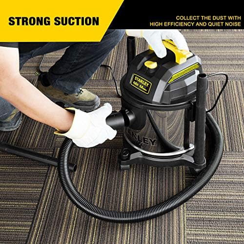STANLEY 4 Gallon Wet Dry Vacuum, 4 Peak HP Stainless Steel 3 in 1 Shop Vacuum Blower with Powerful Suction, Vacuum for Job Site, Garage, Basement, Workshop, Top Handle, Portable Wet Dry Vac SL18301-4B - Image 2