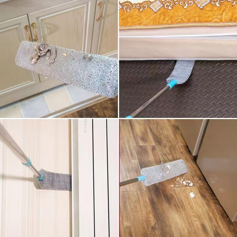 Flat Duster for Under Appliances, Retractable Gap Dust Cleaning Artifact,Bendable Microfiber Duster,Flat Duster with Extension Pole,Under Fridge Cleaning Tool (1 Set+1 Replacement Head) - Image 2