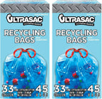 Ultrasac Blue Recycling Bags 33 Gallon 0.9 MIL,33.5" x 38" - - For Recycling,Kitchen,Industrial,& Commercial,45 Count (Pack of 2) by Ultrasac